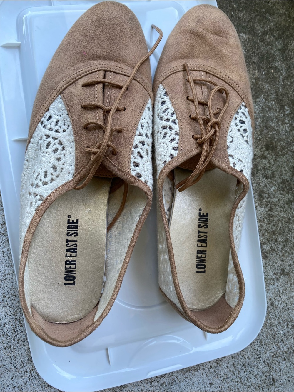 LOWER EAST SIDE Tan Suede Lace-Panel Oxford Flats